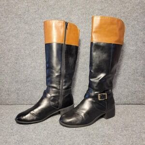 Style &‎ Company. Tan & Black faux leather mid-calf boots with side zippers